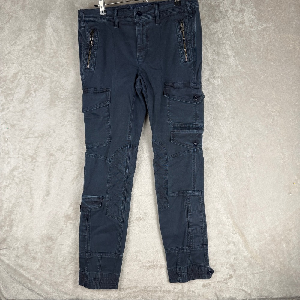 Ralph Lauren Blue Label Women Navy Blue Cargo Moto Pants Quilted Knee Size 10